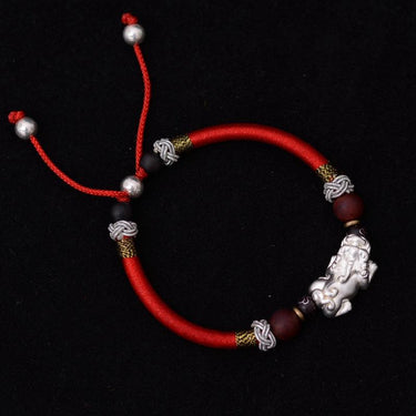 Tibetan Ethnic braided Pure Silver PIXIU WEALTH Rope bracelet